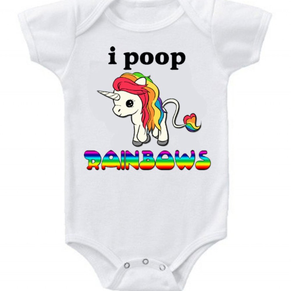 New Cute Baby One Piece I poop rainbows unicorn